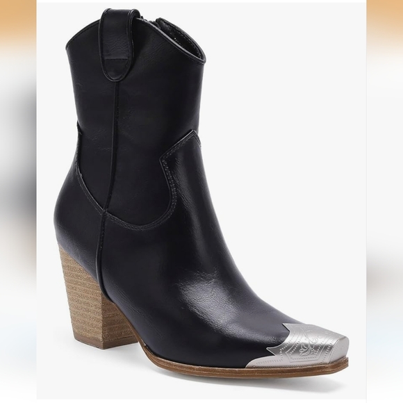 Black Western Metal Toe Ankle Boots Cowgirl Stacked Heel. Size 7 - Picture 2 of 16